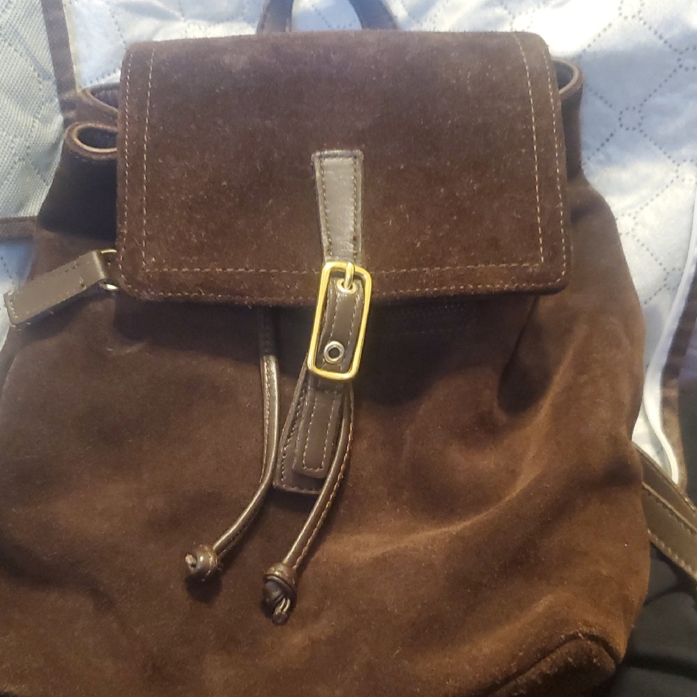 Coach Brown Suede Backpack with Gold Buckle